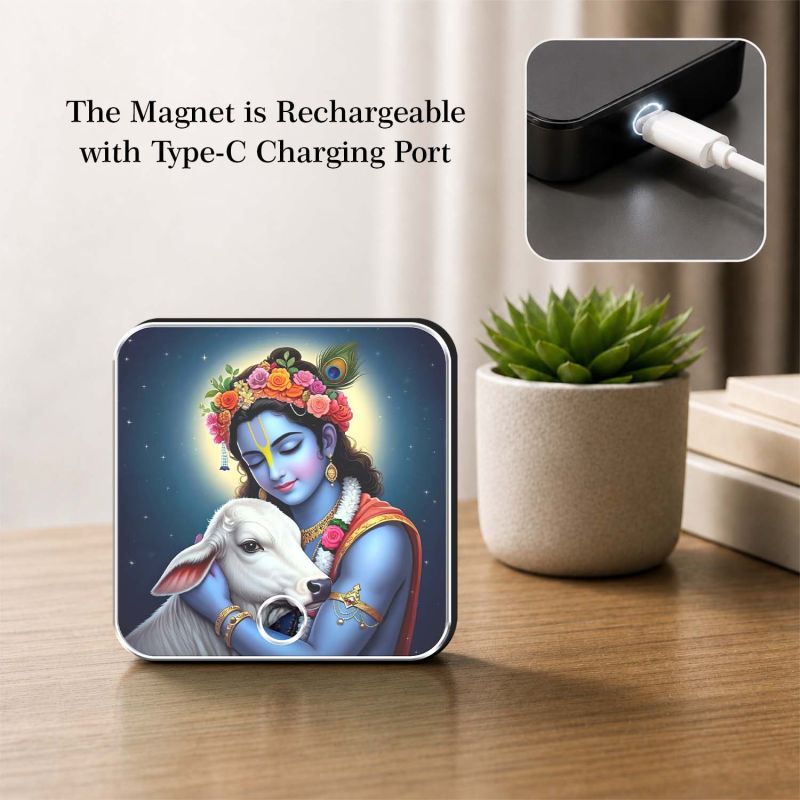 Lord Krishna Musical Fridge Magnet  Krishna Vasudevaya Mantra Playing Rechargeable Fridge Magnet Devotional Return Gift for Family & Friends Housewarming Gift Spiritual Home Decor